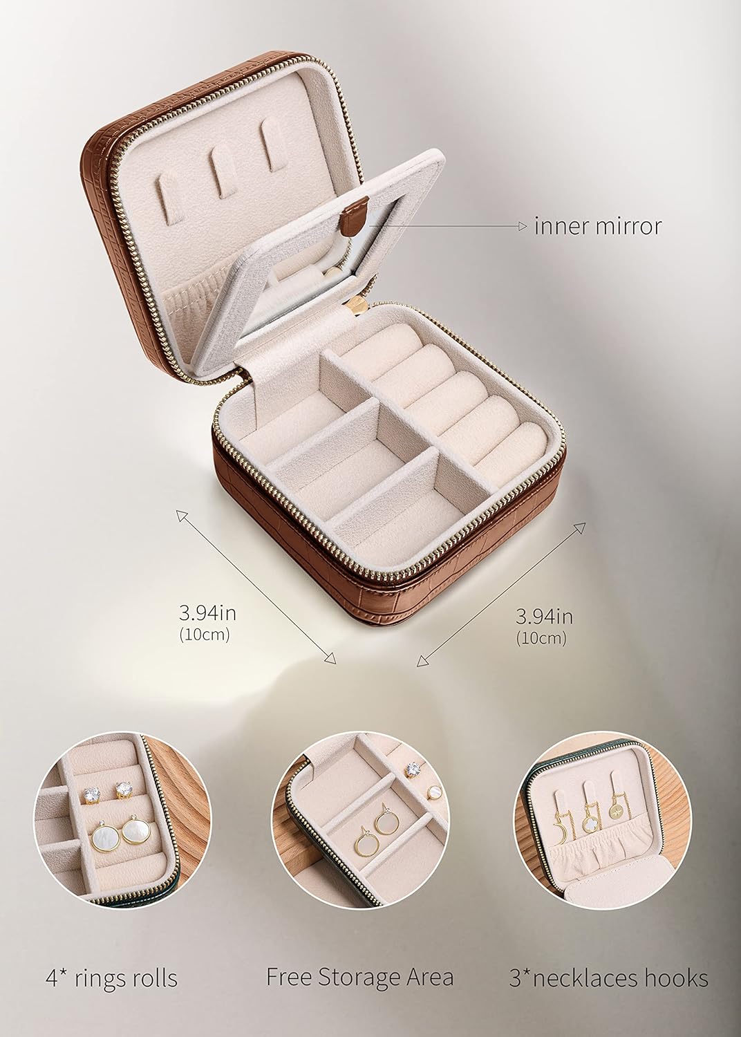 S.Leaf Travel Jewelry Box - Portable Case for Women - Mini Jewelry Organizer (12 Pattern Crocodile Brown 01)