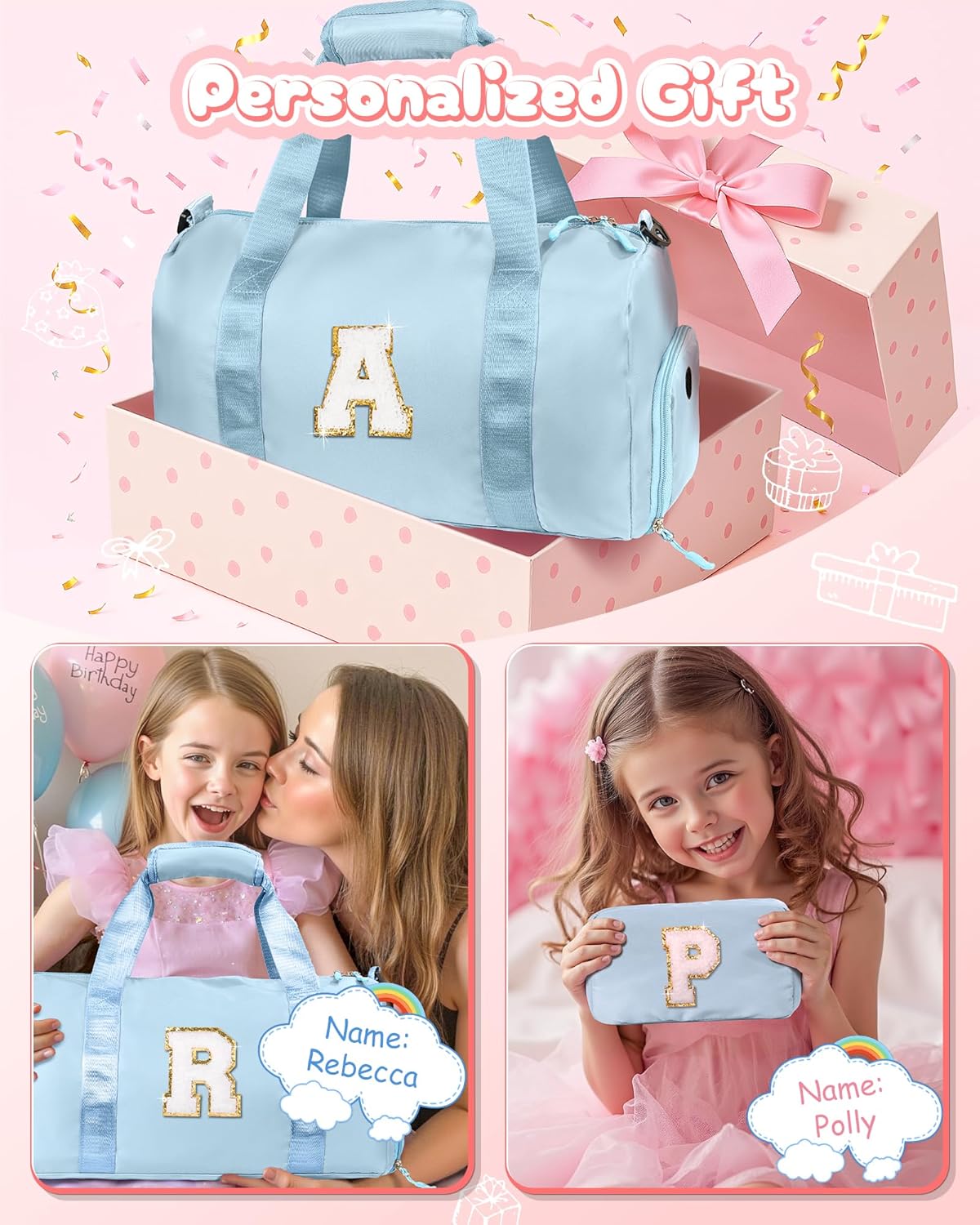 Valentines Day Gift for Girls-Girl Gym Bag with Shoe Compartment, Kid Personalized Weekender Overnight Bags, Initial Travel Tote with Makeup Pouch, Easter Gifts for Teen Daughter (Letter Q)