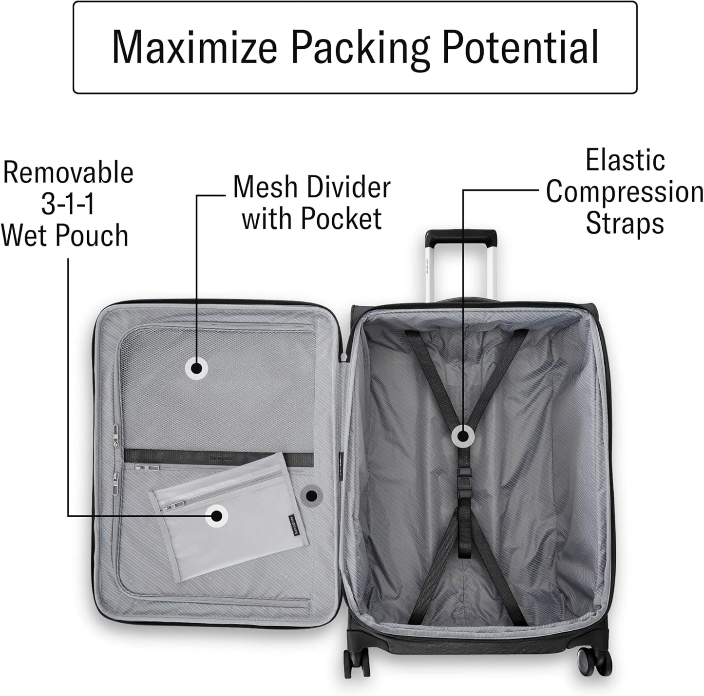 Samsonite UpLIFT 25" Lightweight Softside Luggage with Spinner Wheels - Expandable, Medium Checked - Airline-Approved, Polyester Soft Suitcase for Ultra Light Travel - Black
