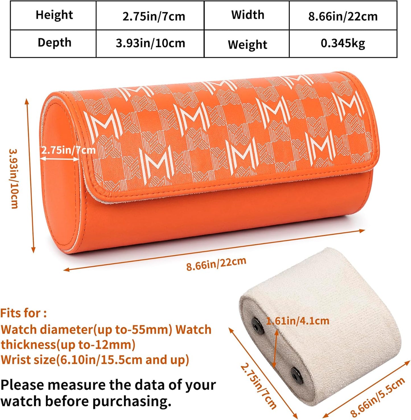 MOZSLY Watch Roll Travel Case 3 Slots Portable Watches Box Organizer Storage Holder Pattern PU Leather