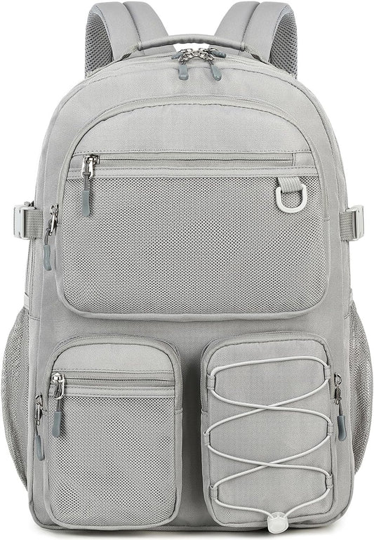 Lohol Water Resistant Daypack with Mulitiple Pockets for School Travel Outdoor College, 15.6 inch Laptop Backpack for Men and Women (Grey)