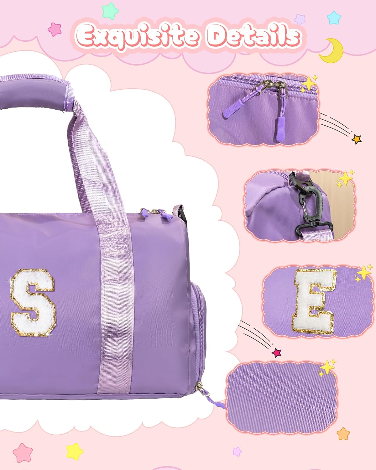 Customized Gifts for Daughter -Girl Gym Bag with Shoe Compartment, Kid Personalized Weekender Overnight Bags, Initial Travel Tote with Makeup Pouch, Sweet Girls Gift for Niece (Letter H)