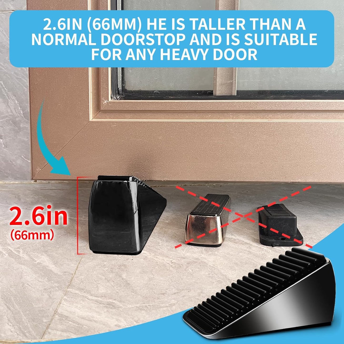 Strongest Tall Door Stopper - Heavy Duty Zinc Alloy & Silicone, Suits Any Heavy Door, Any Smooth Floor