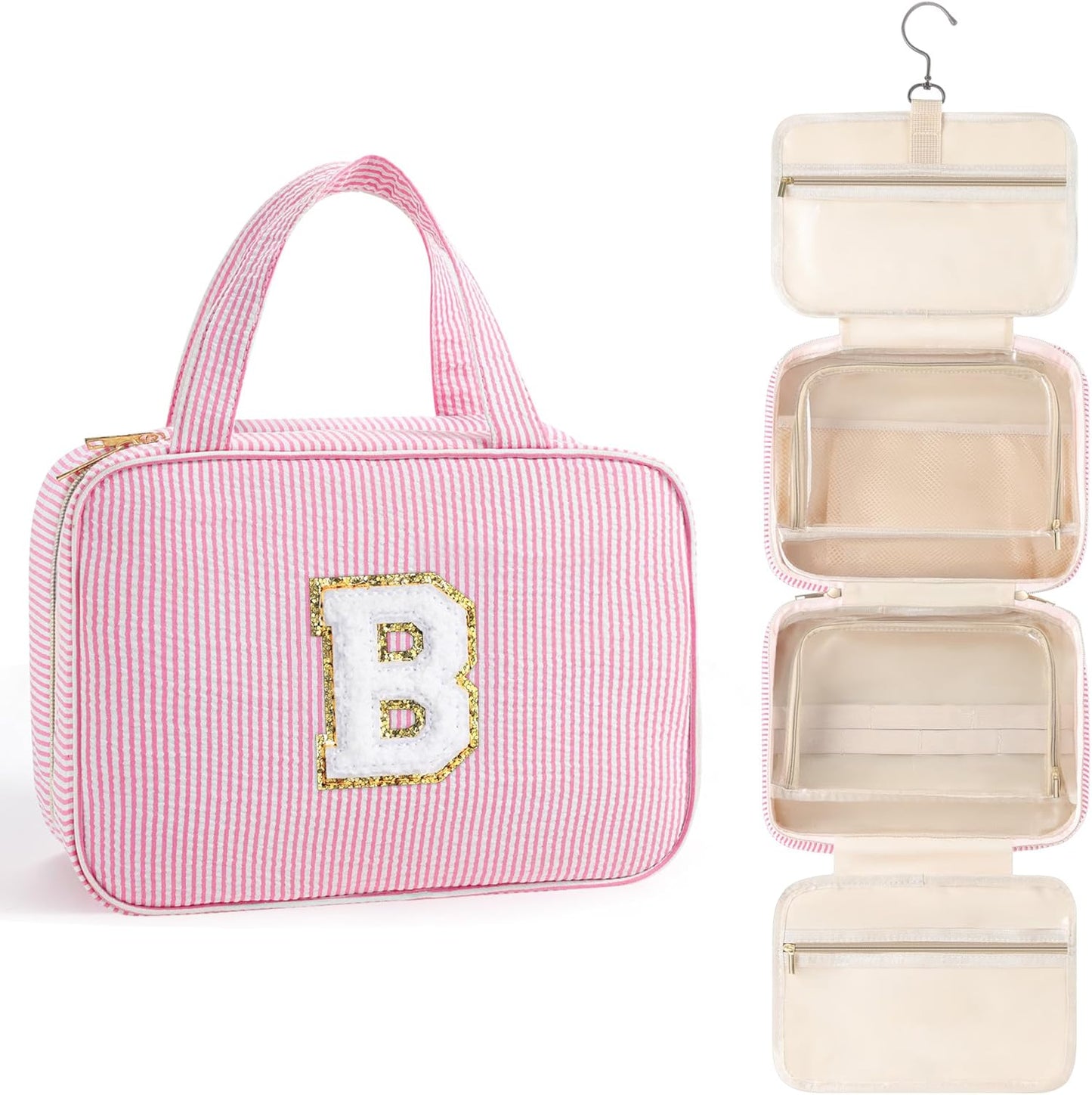 TOPEAST Hanging Toiletry Bag for Women - Portable Makeup and Travel Bag, Cruise Ship Essentials - Letter B