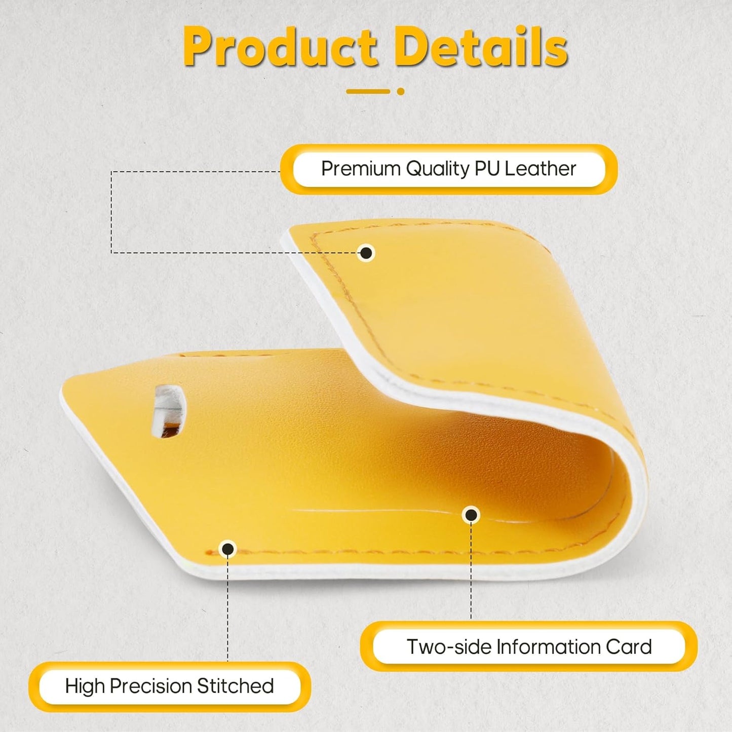 Travelambo Luggage Tags for Suitcases Faux Leather Privacy Protection 16 Pack Bag Tags Travel Accessories Essential, Energetic Yellow