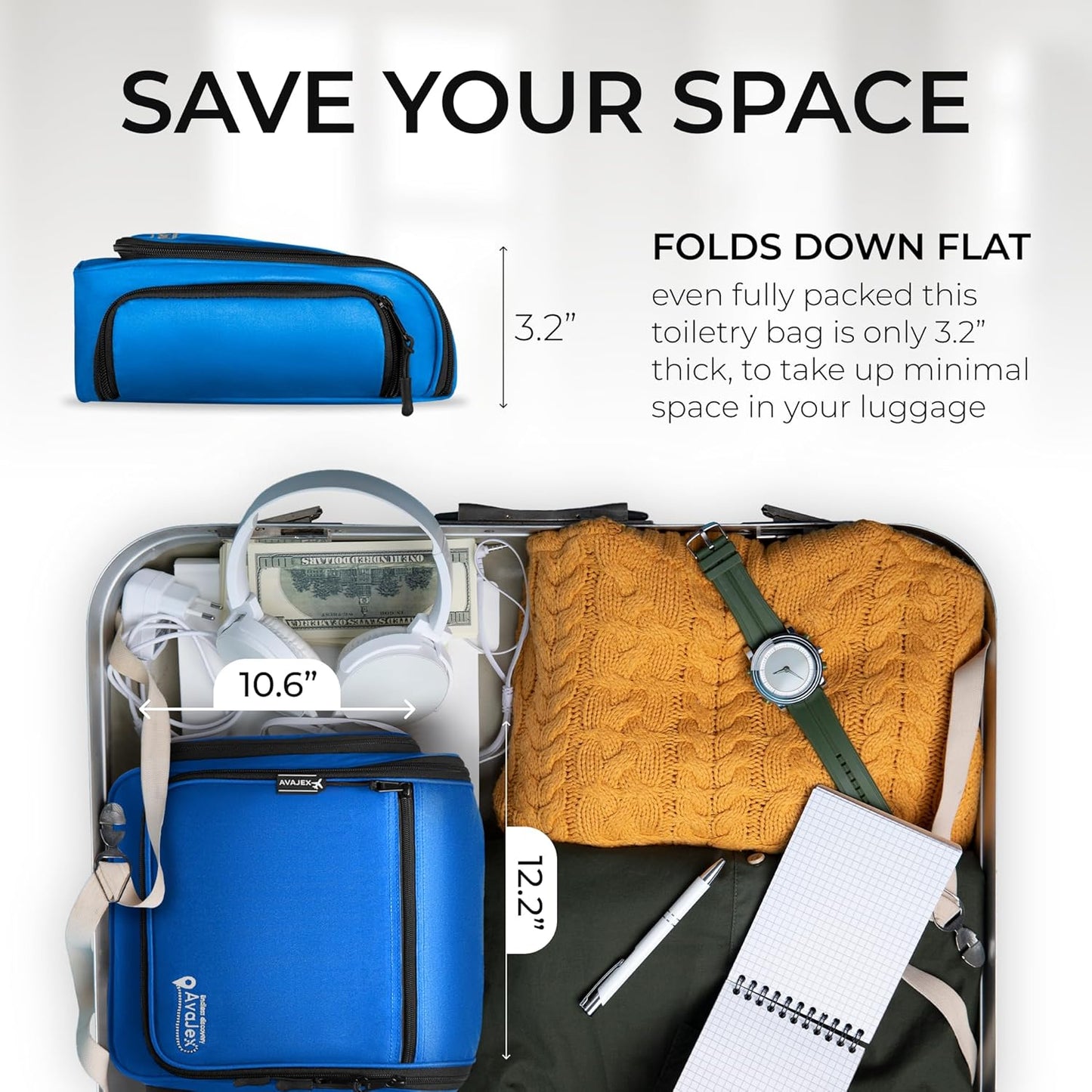Large Hanging Toiletry Organizer - Travel Toiletry Bag for Men and Women - Waterproof Hygiene Bag with Metal XXL Swivel Hook, Sturdy Zippers and 19 Compartments for Toiletries, Makeup (Light Blue)