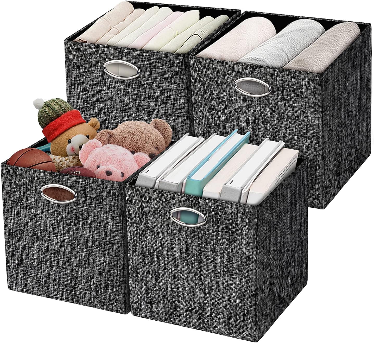 Posprica Storage Cubes,12×12 Storage Bins ,Foldable Storage Baskets Fabric Drawers Containers for Shelf Cabinet Bookcase,Thick and Heavy Duty (4pcs, black)