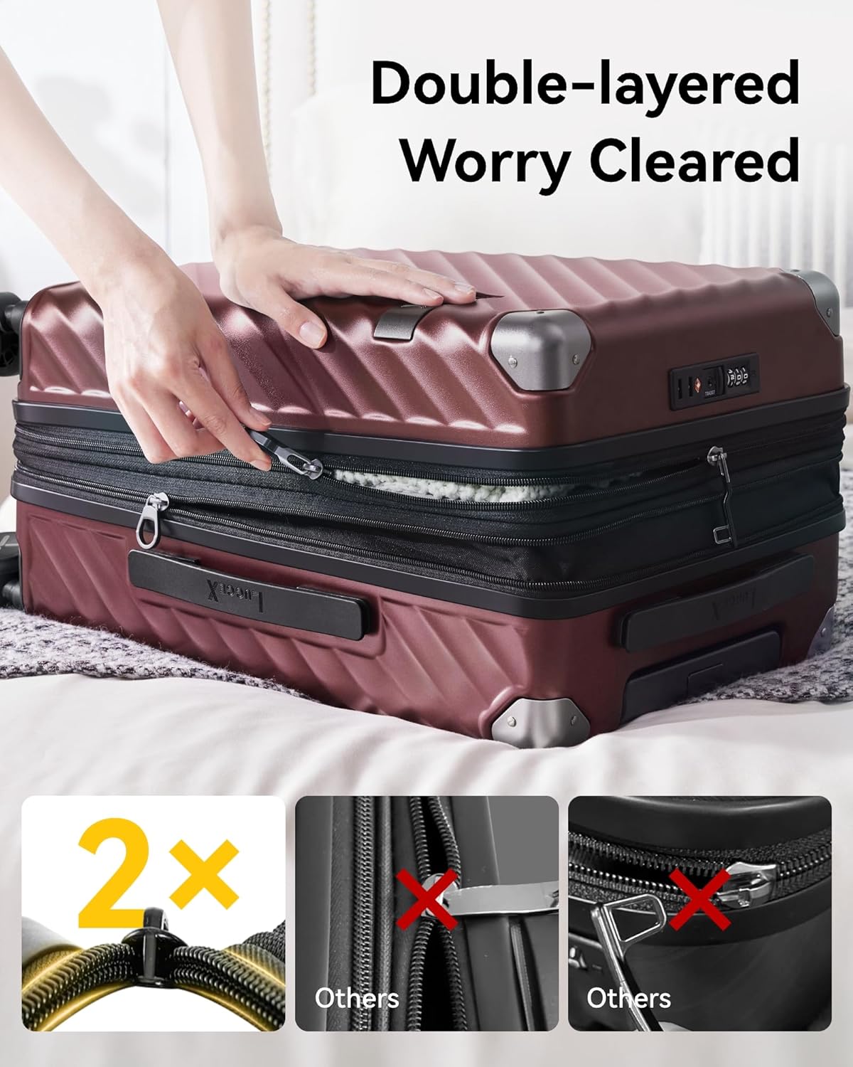 LUGGEX Luggage with Spinner Wheels, Polycarbonate Expandable Hard Shell Suitcase, 2 Piece Set, Blue