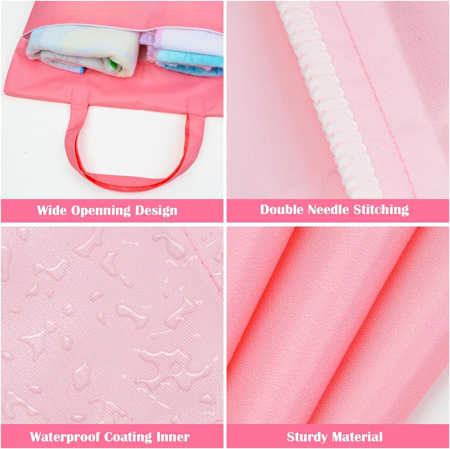 Fiodrimy 2 Pcs Large Travel Laundry Bags - Washable Waterproof Wet Dry Bags for Dirty Clothes, Swimsuits, Workout & Gym Clothes - Pink & Blue