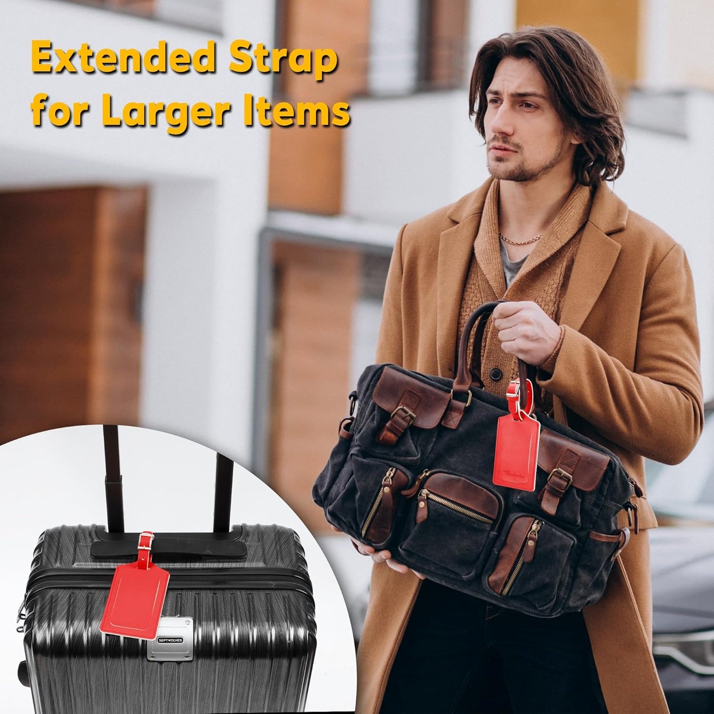 Travelambo Luggage Tags for Suitcases Faux Leather Privacy Protection 2 Pack Bag Tags Travel Accessories Essential, Classic Red