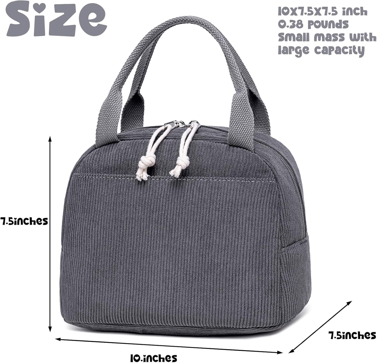Bluboon Lunch Bag for Women Men Cute Corduroy Lunch Tote Bags Reusable Insulated Lunch Box Large Capacity Reusable Insulated Cooler for Work Picnic or Travel