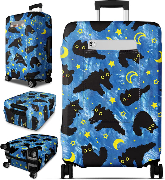 Slohif Luggage Cover for Suitcase Tsa Approved Protector - Luggage Sleeve Large Suit Case Cover Travel Stretch Baggage Case Protective Washable Fit 30-32 Inch Black Cat XL