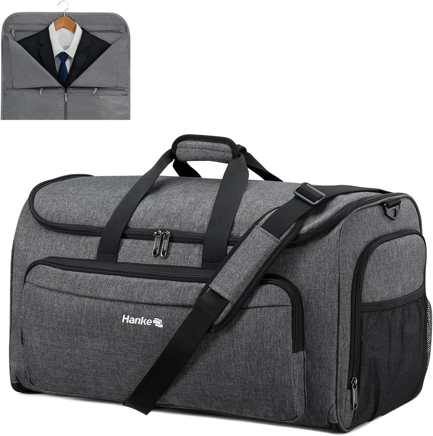 Hanke Carry on Garment Bags for Travel,Convertible Duffle Bag Luggage Bag Weekend Bag with Shoe Compartment,2 in 1 Hanging Suitcase Suit Bag for Men Women,Dark Grey