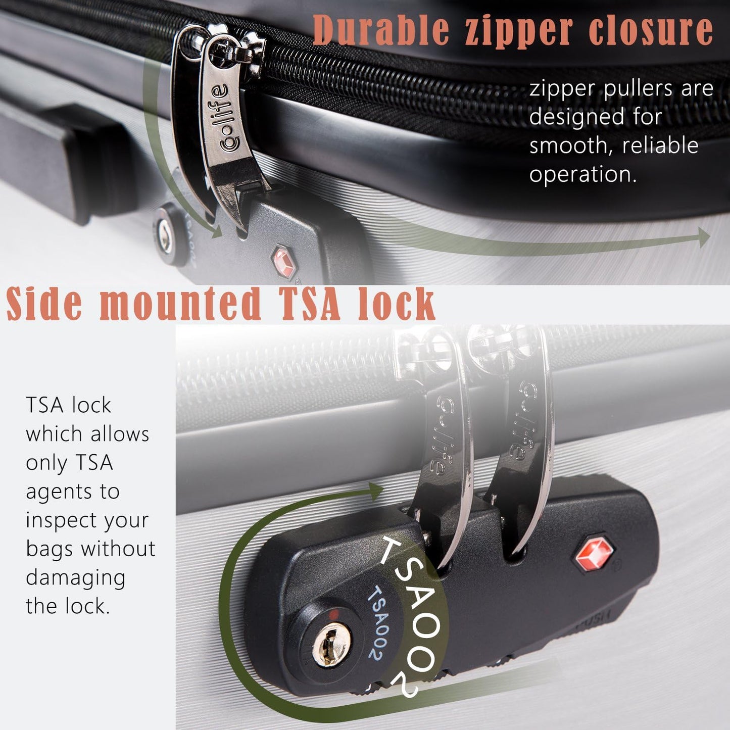 Coolife Luggage Suitcase PC+ABS with TSA Lock Spinner Carry on Hardshell Lightweight 20in 24in 28in (grey, L(28IN))