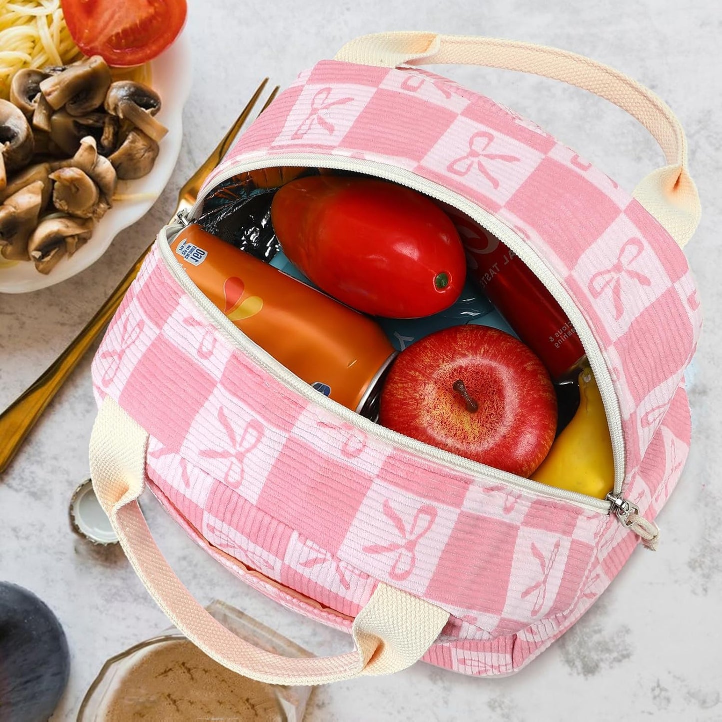 Bluboon Lunch Bag for Women Men Cute Corduroy Lunch Tote Bags Reusable Insulated Lunch Box Large Capacity Reusable Insulated Cooler for Work Picnic or Travel