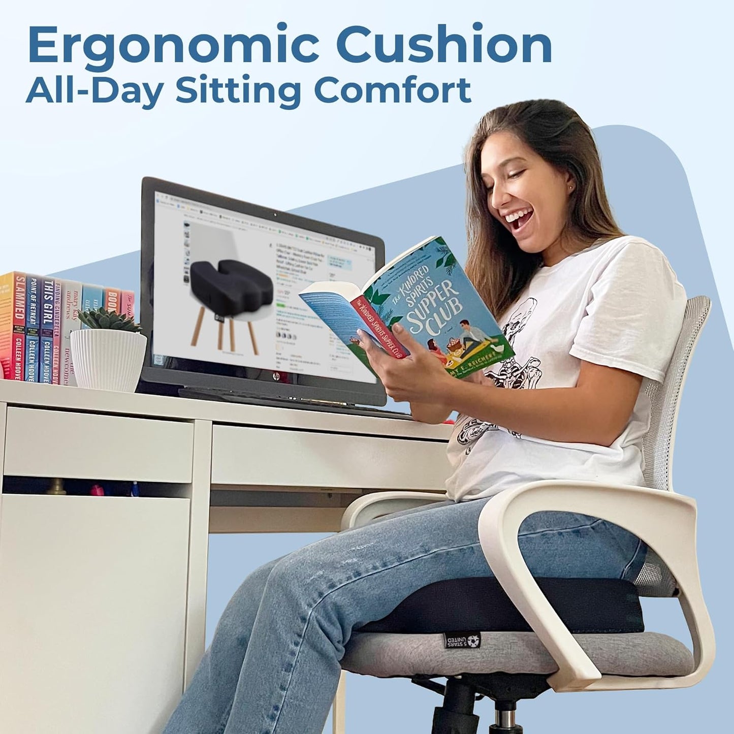 5 STARS UNITED Seat Cushion for Tailbone Pain Relief – Large Memory Foam Cushion for Coccyx, Hip, Sciatica & Post-Surgery Recovery – Wheelchair, Car, Desk, Gaming & Office Chairs, Black