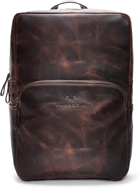 Handmade Leather Backpack for Men and Women, 15.6 Inch Laptop Bag, Genuine Leather Retro Style Casual Daypack, For Colleges & Office, Travel or Hiking- Vintage Brown