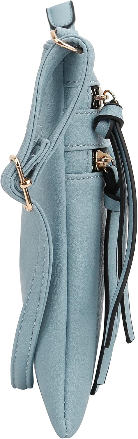 DELUXITY | Crossbody Purse Bag | Functional Multi Pocket Double Zipper Purse | Adjustable Strap | Medium Size Purse | Pacific