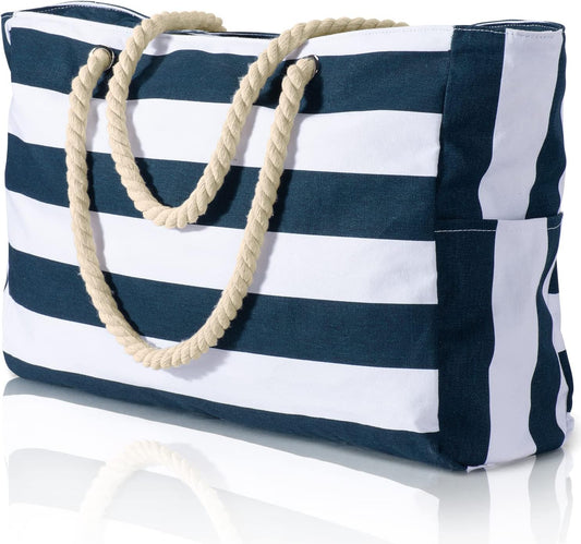 Becokan Beach Bag Large Beach Tote Bag for Women Waterproof Sandproof Swim Pool Bag With Zipper