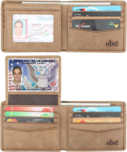 Wallet for Men-Genuine Leather RFID Blocking Bifold Stylish Wallet With 2 ID Window