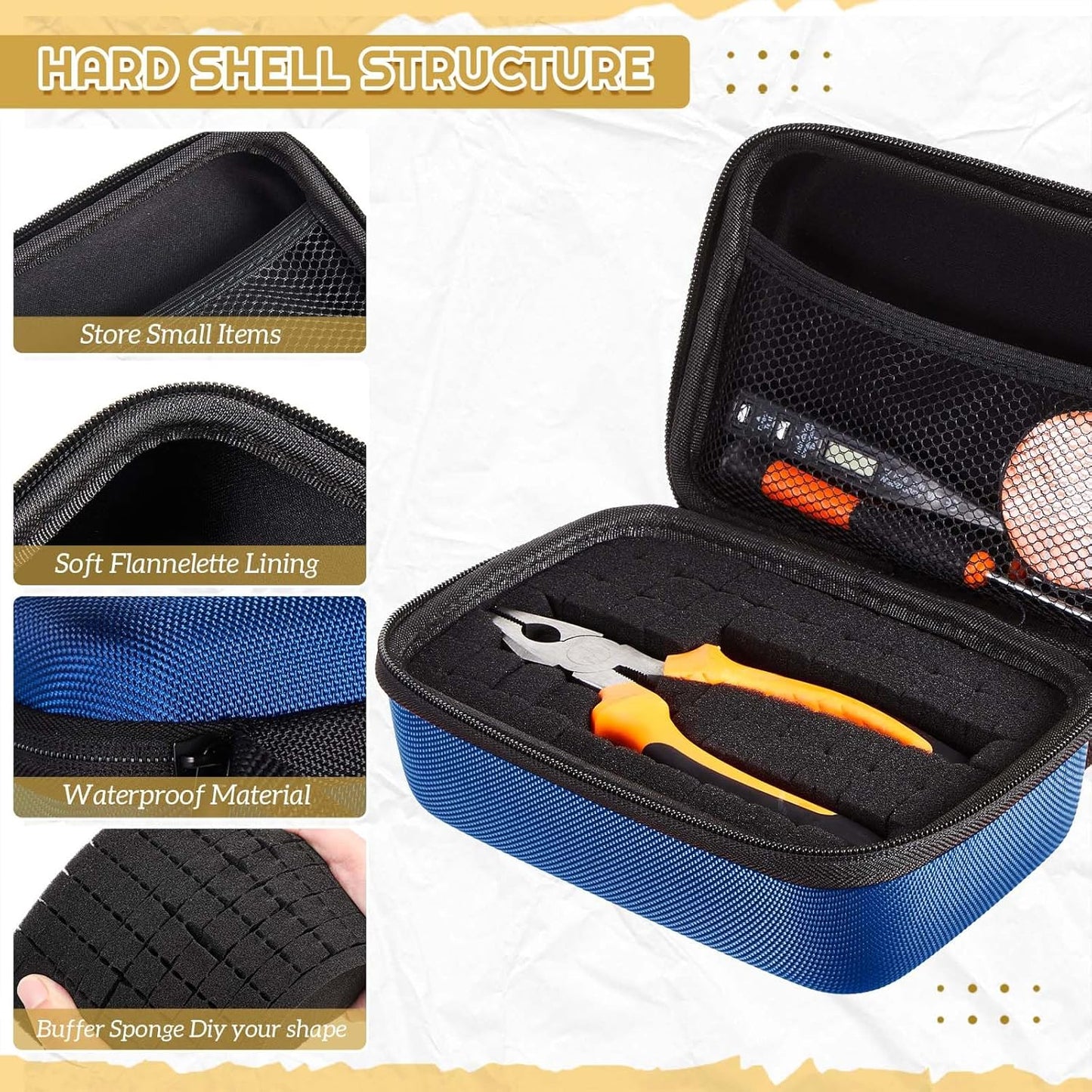 EVA Hard Case with Customizable Foam Protective EVA Carrying Case Shockproof Outdoor for Camera, Digital Products, Electronic Instruments with Knife(Blue,7.1 x 4.7 x 3.1 Inch)
