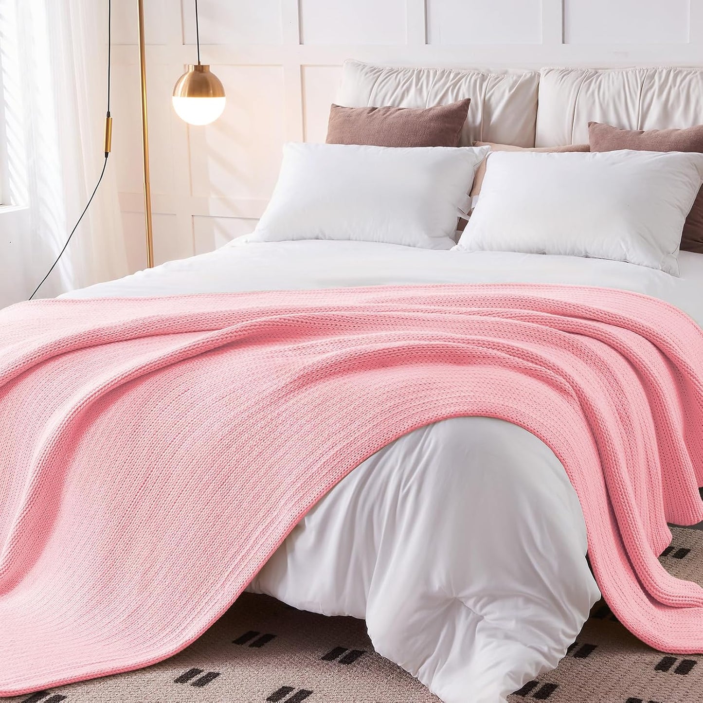 L'AGRATY Knitted Weighted Blanket - 48"x72" 15lbs Cooling Chunky Knit Heavy Blanket for Adults Braided Crochet Throw Thick Cable Yarn Knit Decorative No Beads Evenly Weighted Machine Washable