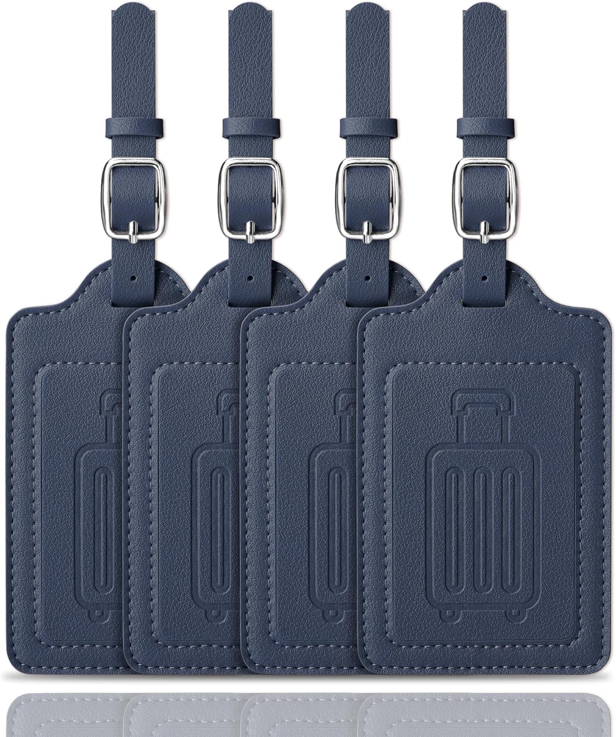 Teskyer Luggage Tags for Suitcases, TSA Approved with Privacy Protection Cover, Premium Faux Leather Bag Tags for Travel - 4 Pack, Blue