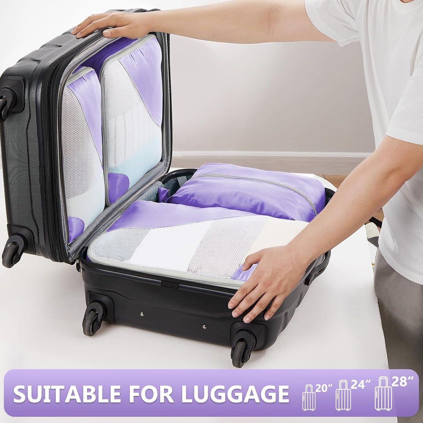 OlarHike 8 Set Packing Cubes for Travel, Sturdy Suitcase Organizer in 4 Sizes (Extra Large, Large, Medium, Small), Luggage Cubes with Toiletry Bag, Essentials Cruise Ship Gifts for Women (Purple)