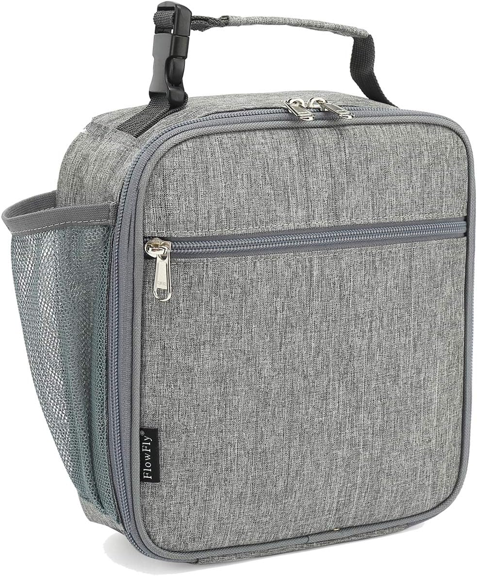 FlowFly Kids Lunch box Insulated Soft Bag Mini Cooler Back to School Thermal Meal Tote Kit for Girls, Boys(Heather Grey)