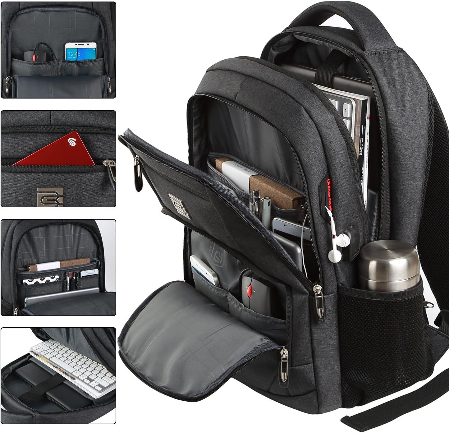 17 Inch Laptop Backpack, Business Anti Theft Slim Durable Laptops Backpack with USB Charging Port, Water Resistant College Computer Bag Gifts for Men & Women Fits 15.6 Inch Notebook-Black