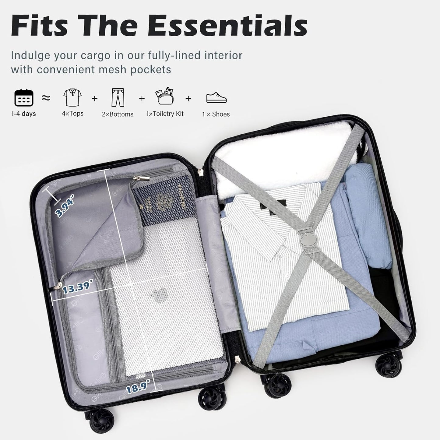 Coolife Carry On Luggage Airline Approved with Wheels Hard Shell Suitcase Spinner TSA Lock Telescopic Handle 20-inch,Silver