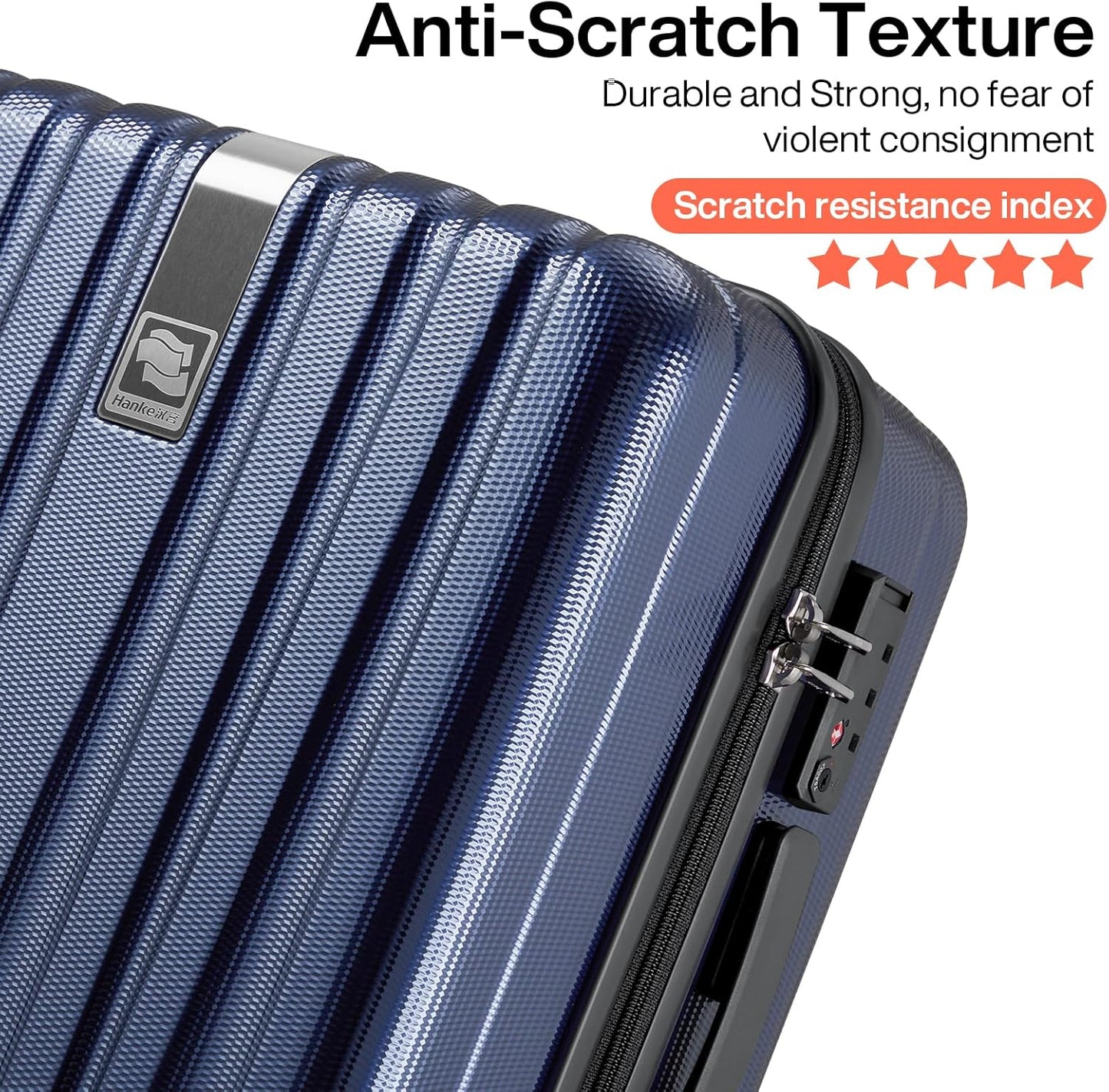 Hanke 24 Inch Luggage Suitcases With Spinner Wheels Lightweight PC Hard Shell Rolling Suitcase With Travel Locks,Checked-Medium 24-Inch(Dark Blue)