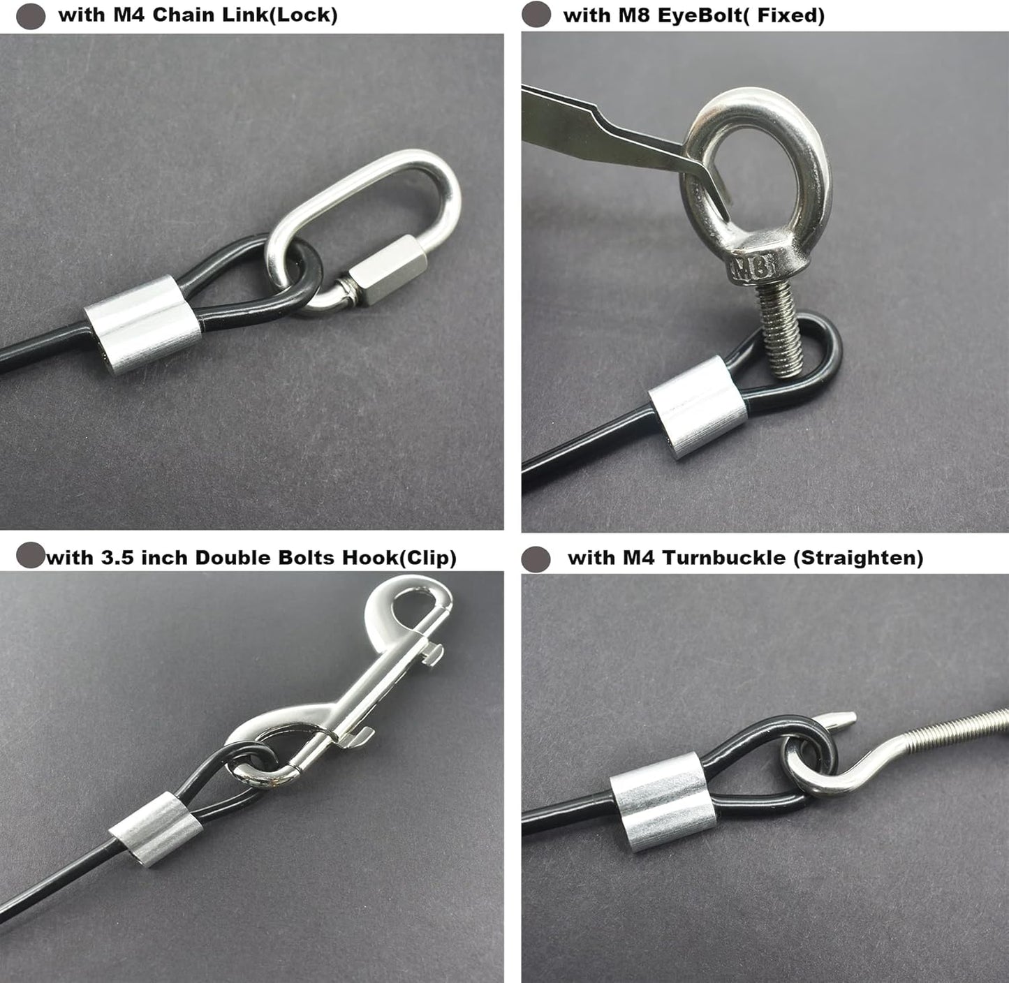 5 Pcs 5mm Wire 36 inch Vinyl Coated Stainless Steel Cable with Loops Short Wire Rope Lanyard Lock Security Chain Link for Outdoor Gates, Black(5mm x 36inch)
