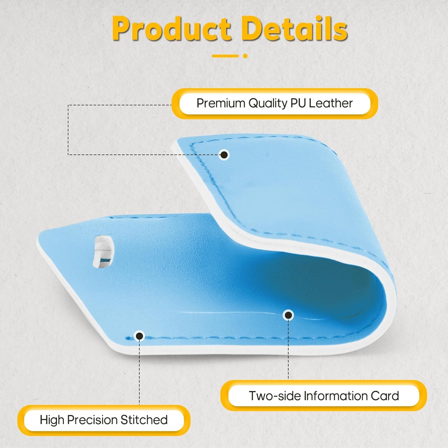 Travelambo Luggage Tags for Suitcases Faux Leather Privacy Protection 2 Pack Bag Tags Travel Accessories Essential, Light Blue