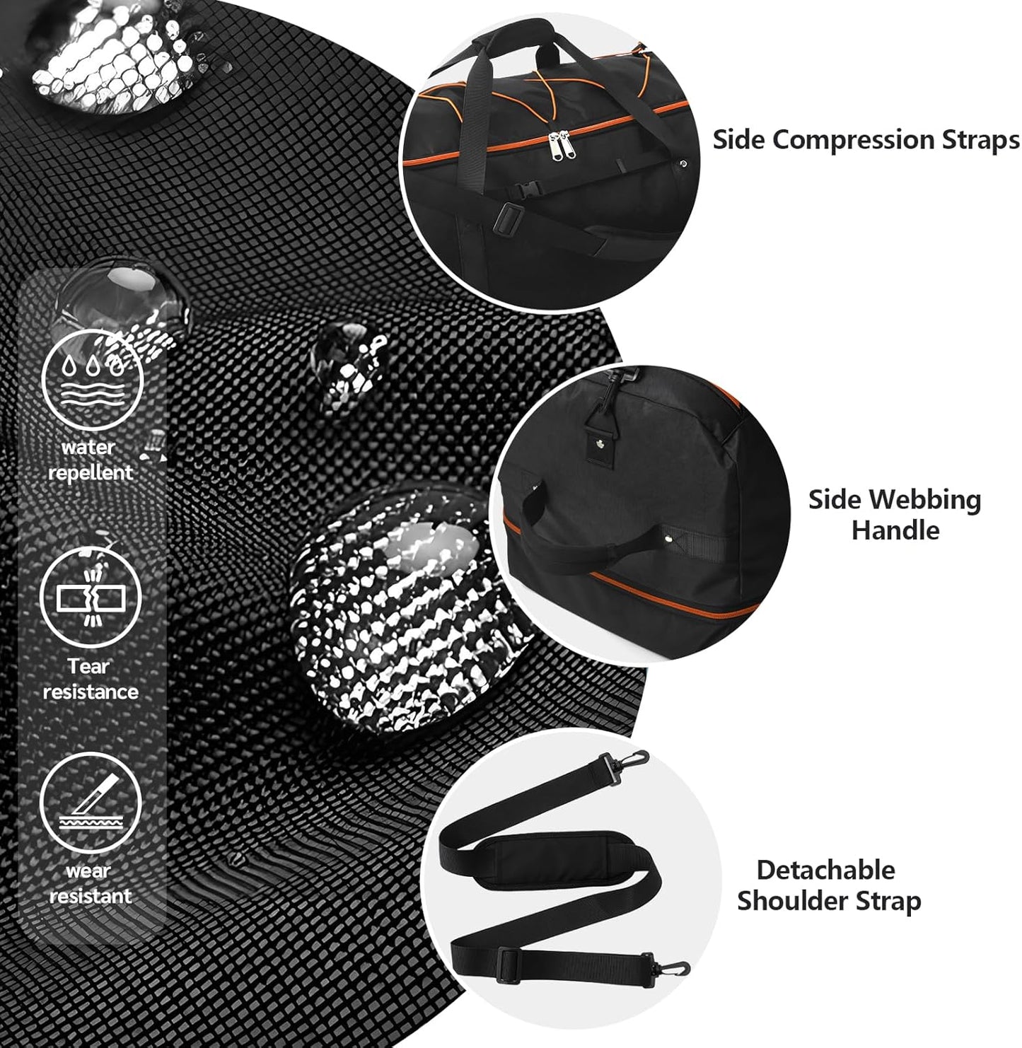 Rolling Duffle Bag with Wheels,110L/140L Expandable Soft-Sided Foldable Duffle Bag with 2 Rubber Wheels,Packable 32” Rolling Carry-On with Multi-Pockets & Compartments (Black Orange)