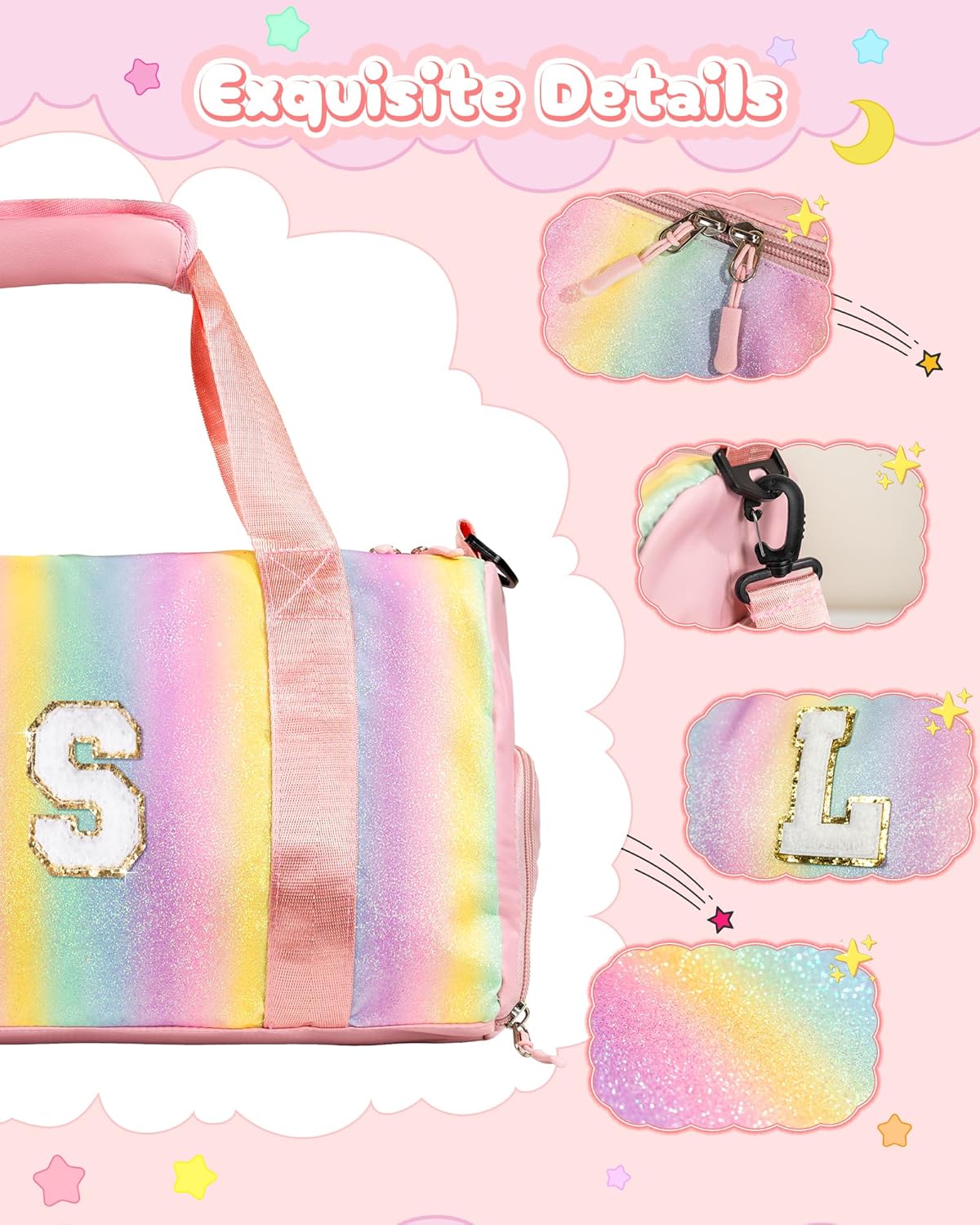 Gift Ideas for Kids Girls-Girl Gym Bag with Shoe Compartment, Kid Personalized Weekender Overnight Bags, Initial Travel Tote with Makeup Pouch, Graduation Gifts Granddaughter (Letter N)
