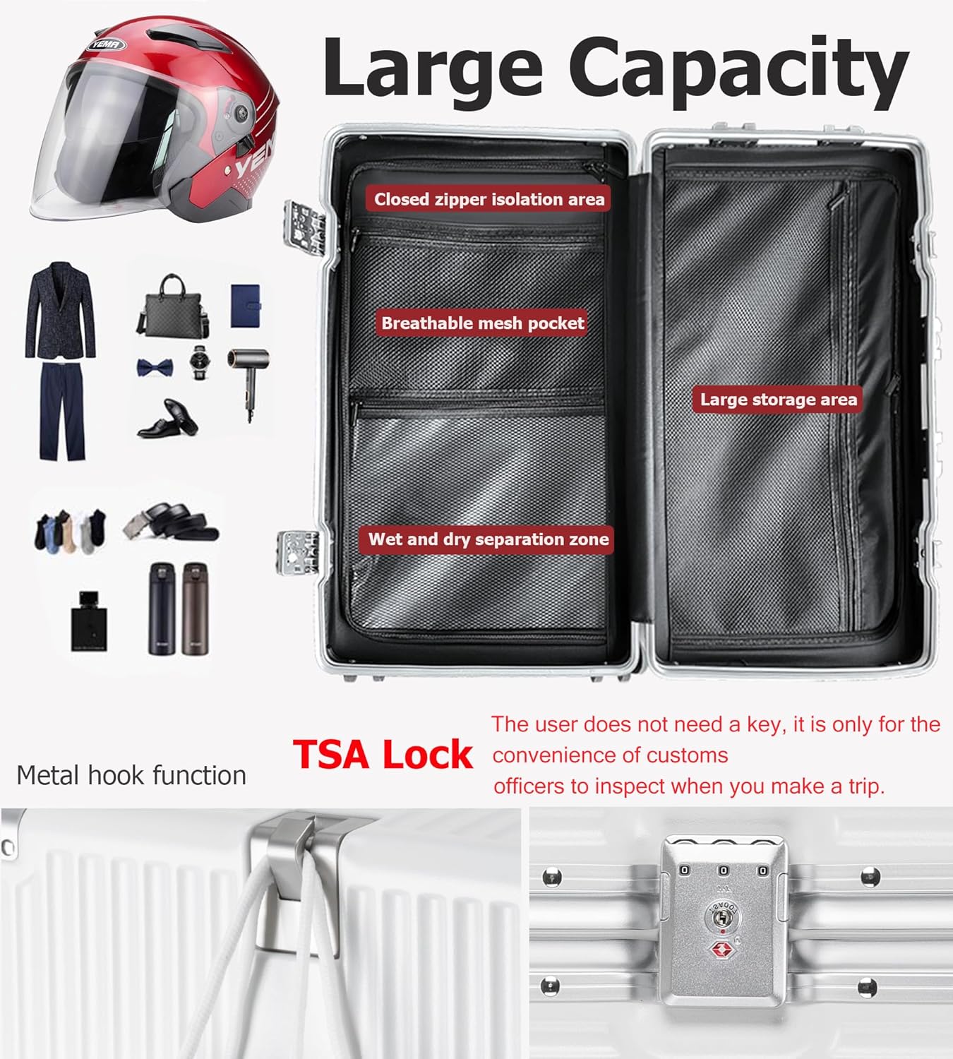 feilario 29in Super Large Captain Aluminum Frame Hardside Spinner Wheels Luggage, Removable Wheels Zipperless Checked Suitcase with Cup Holder/Phone Holder