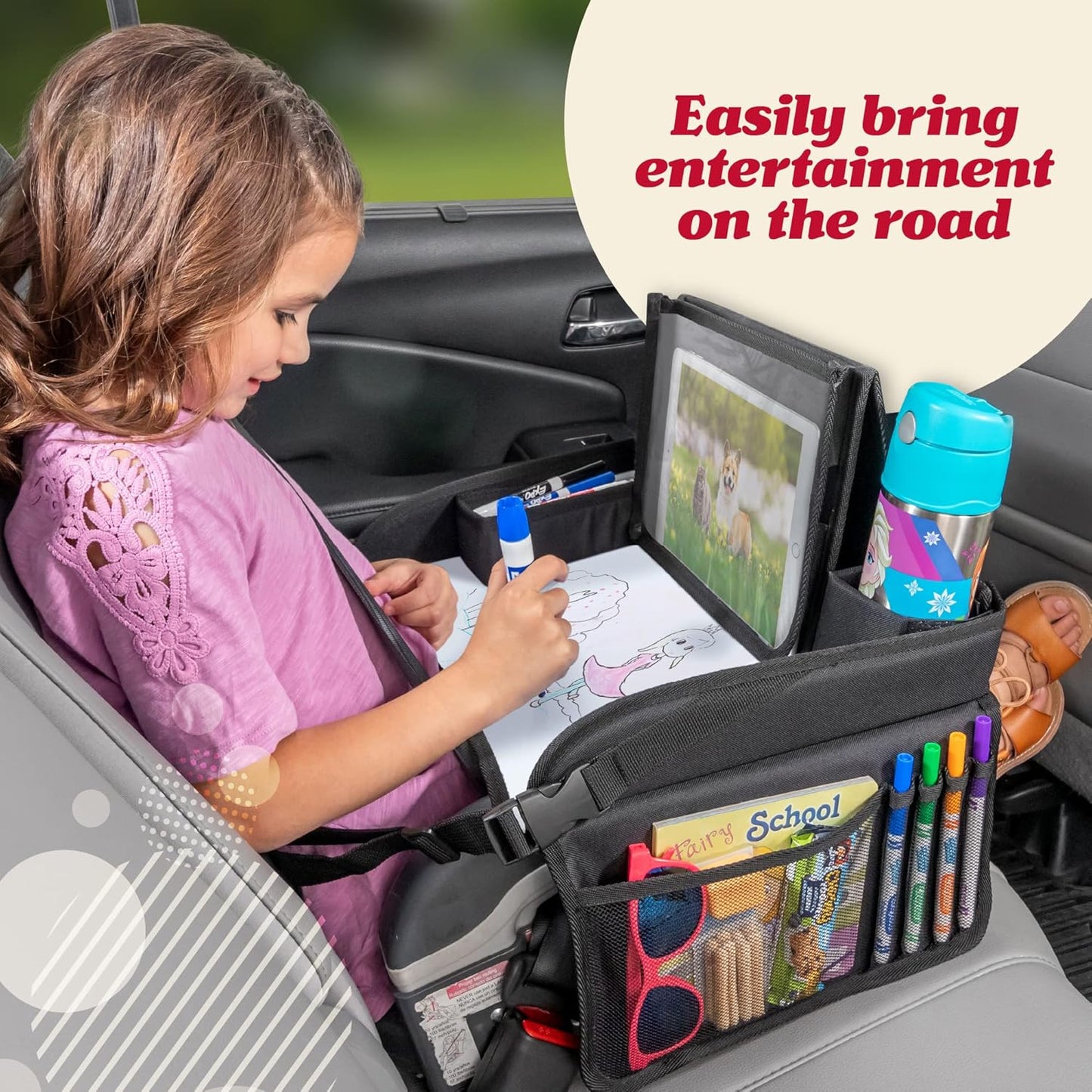 Lusso Gear Pink Unicorn Kids Travel Tray for Toddlers - Car Seat Table Tray and Car Desk for Kids - Airplane and Road Trip Activities