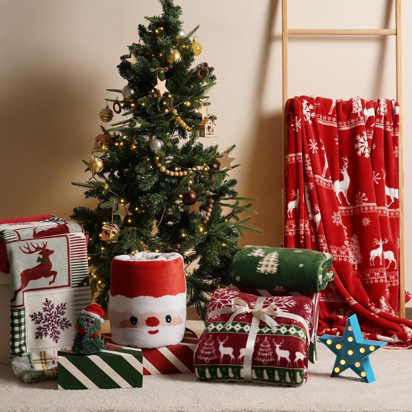 PHF Printed Fleece Blanket Twin Size, No Shed No Pilling Ultra Soft Plush Cozy Xmas Prints Theme Home Décor Flannel Blanket for Bed, Sofa, Couch and Gift, 66" x 90", Rindeer