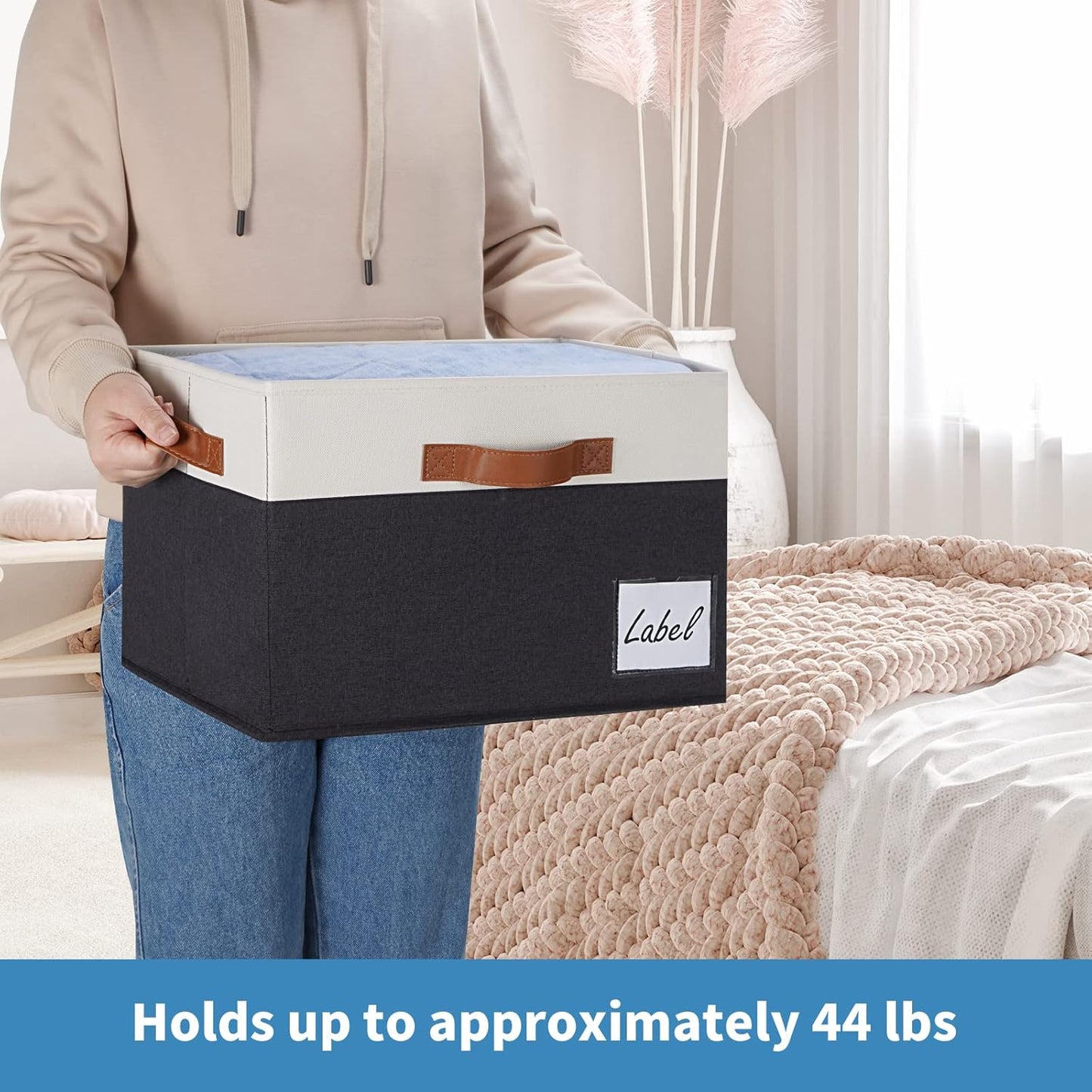 GhvyenntteS Fabric Storage Bins with Lids 6 Pack, Foldable Fabric Storage Baskets with Lid and Handles, Large Closet Organizers and Storage boxes with Label for Home Office (Black, 15" x 11" x 9.7")