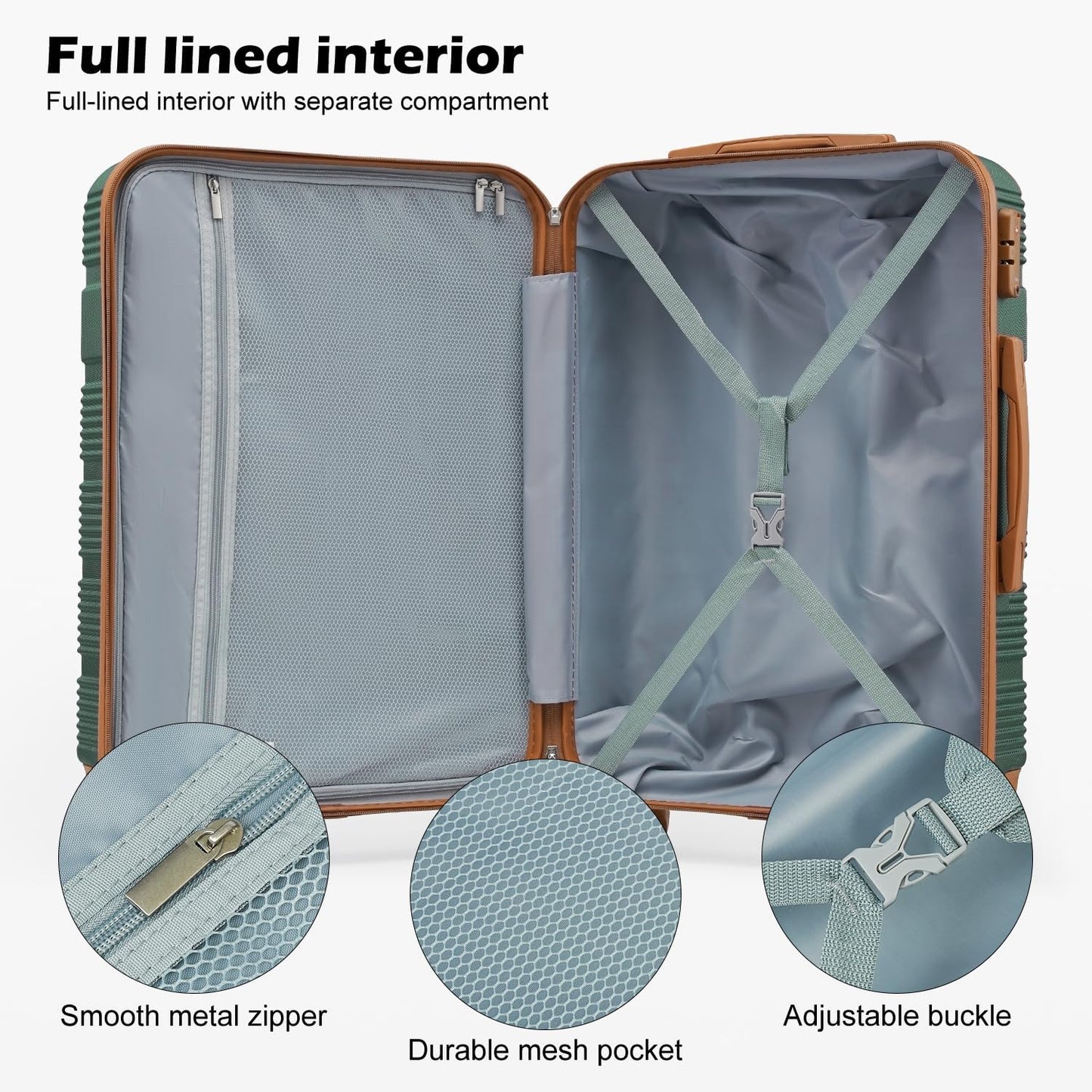 LONG VACATION 6 Piece ABS+PC Hardshell Luggage Set with Spinner Wheels, Lightweight suitcase set with TSA Lock & YKK Zipper