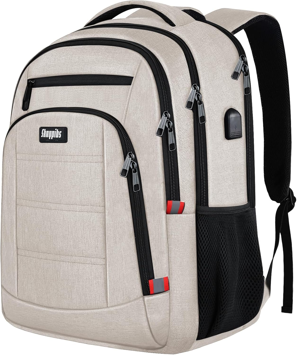 Travel Laptop Backpack for Women, School Backpack with USB Charging Port,Water Resistant Backpack for Girls, Business Work College bookbag,book bag Fits 15.6 Inch,Beige Back Pack