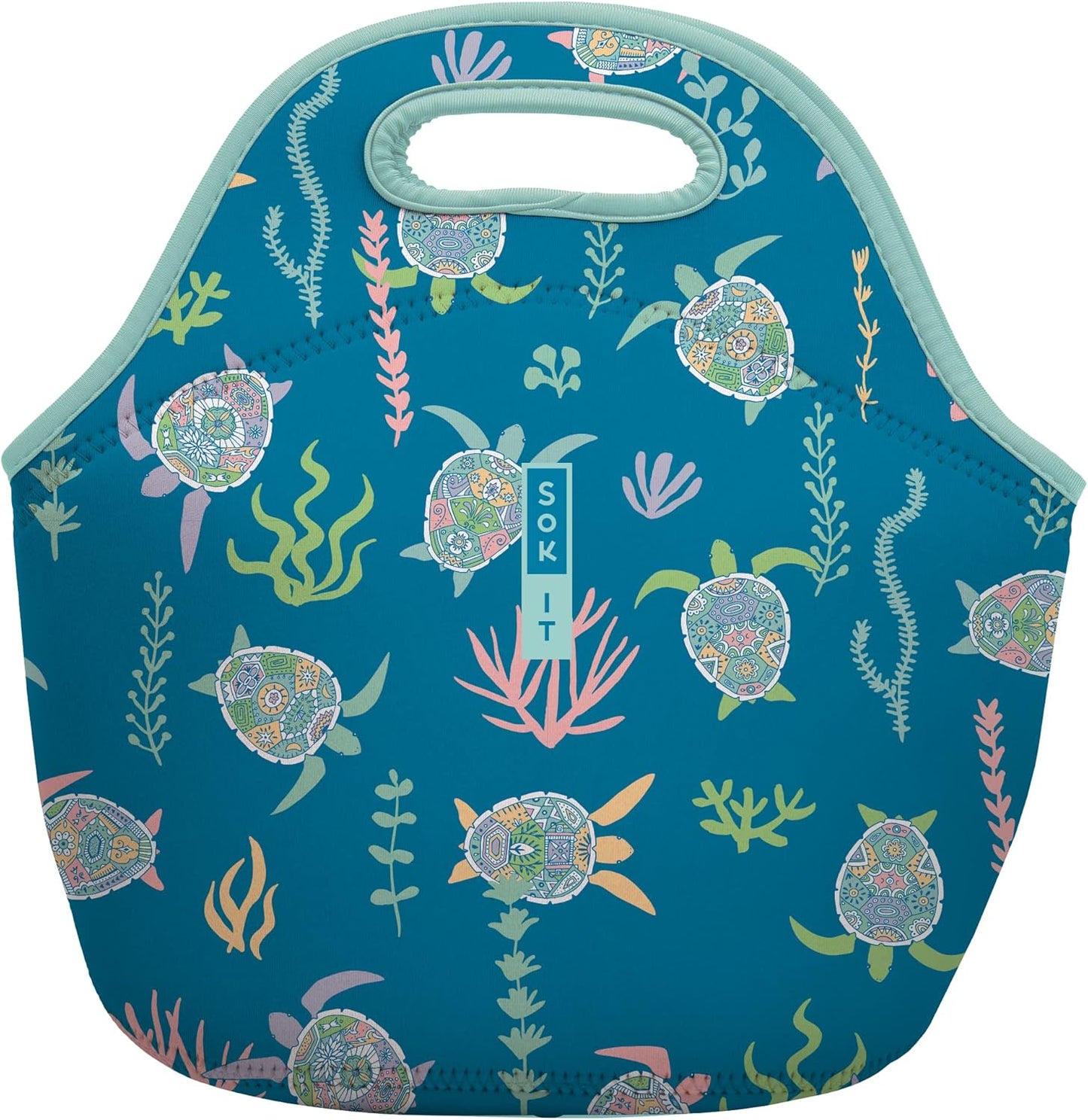 Sok It LunchTote Zippered Bag Insulated Neoprene Caddy (Turtle-y Awesome, Large 4.5 Quart Lunch Tote)