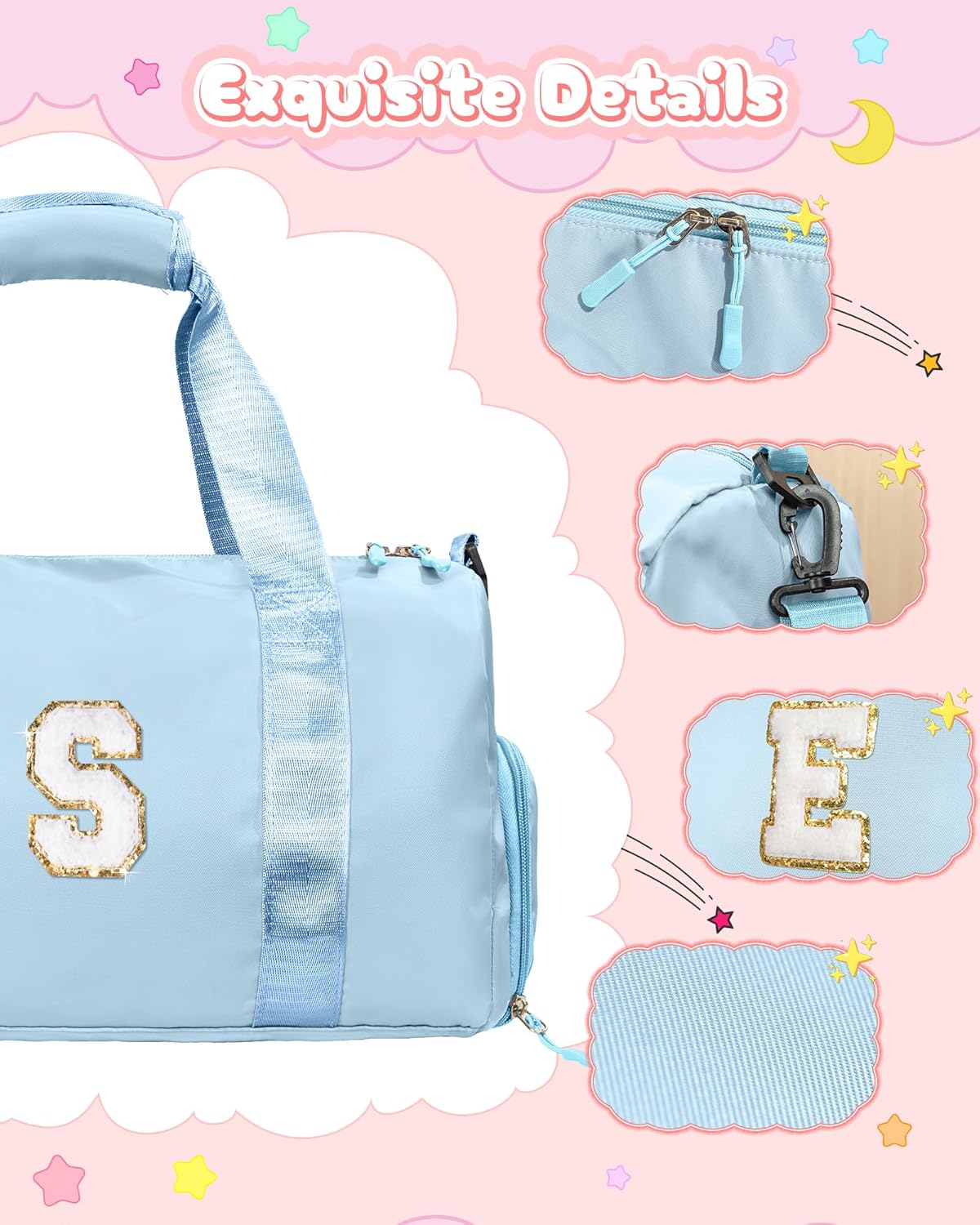 Presents For Girls-Girl Gym Bag with Shoe Compartment, Kid Personalized Weekender Overnight Bags, Initial Travel Tote with Makeup Pouch, Graduation Gift for Girls (Letter Y)