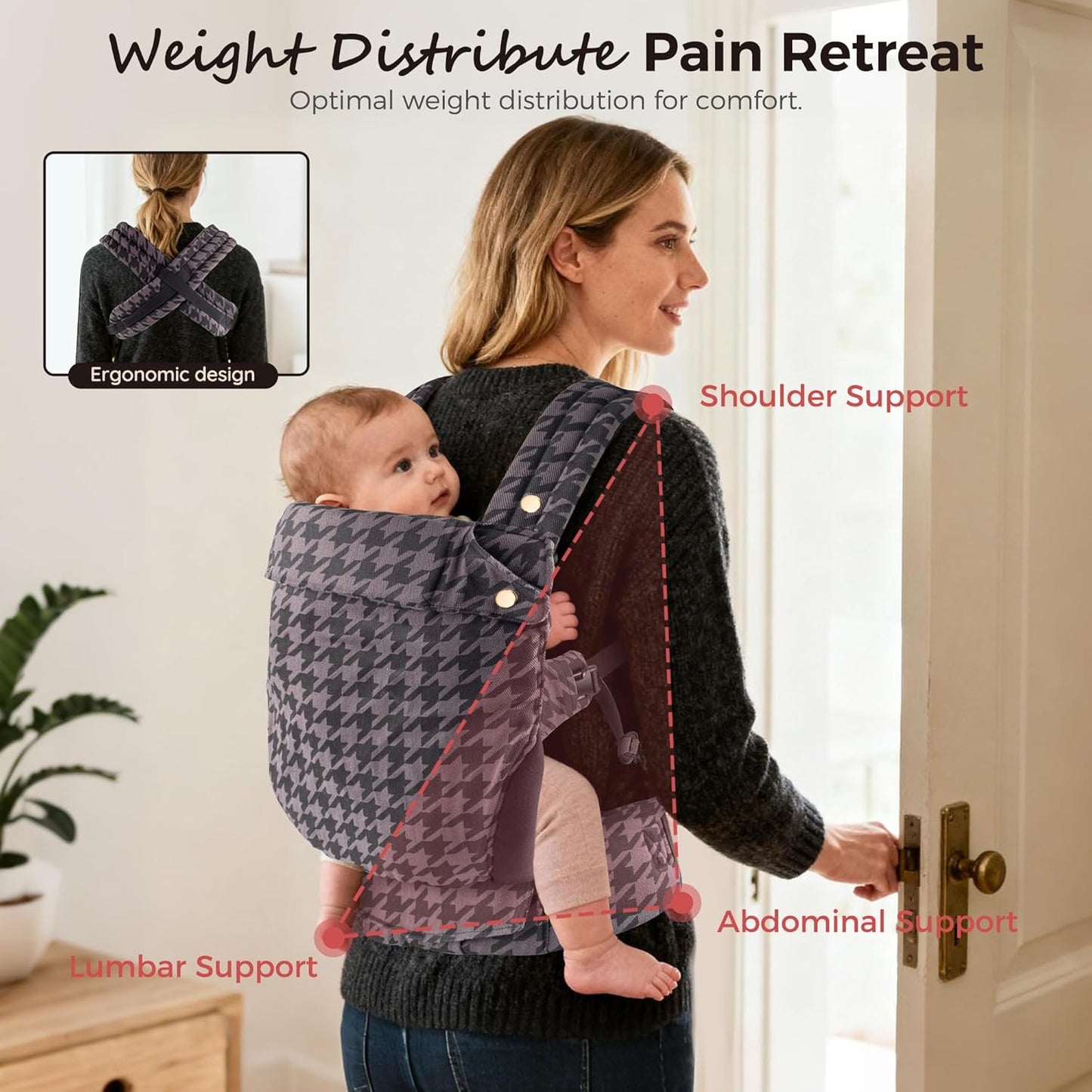 Baby Carrier Newborn to Toddler- Ergonomic,Cozy and Lightweight Infant Carrier for 7-40lbs,3 Carry Positions Newborn Carrier,Gray