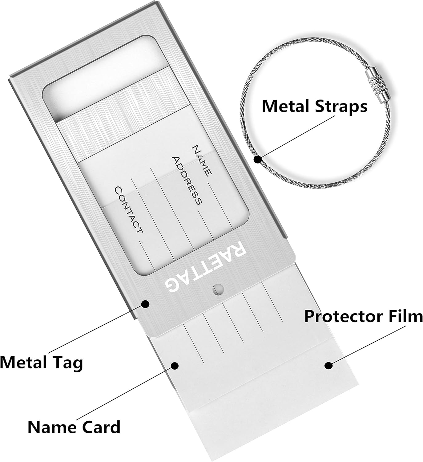 Luggage Tags Metal Suitcase Tags Travel Bag ID Identifier Luggage Tag (Silver 4-Pack)