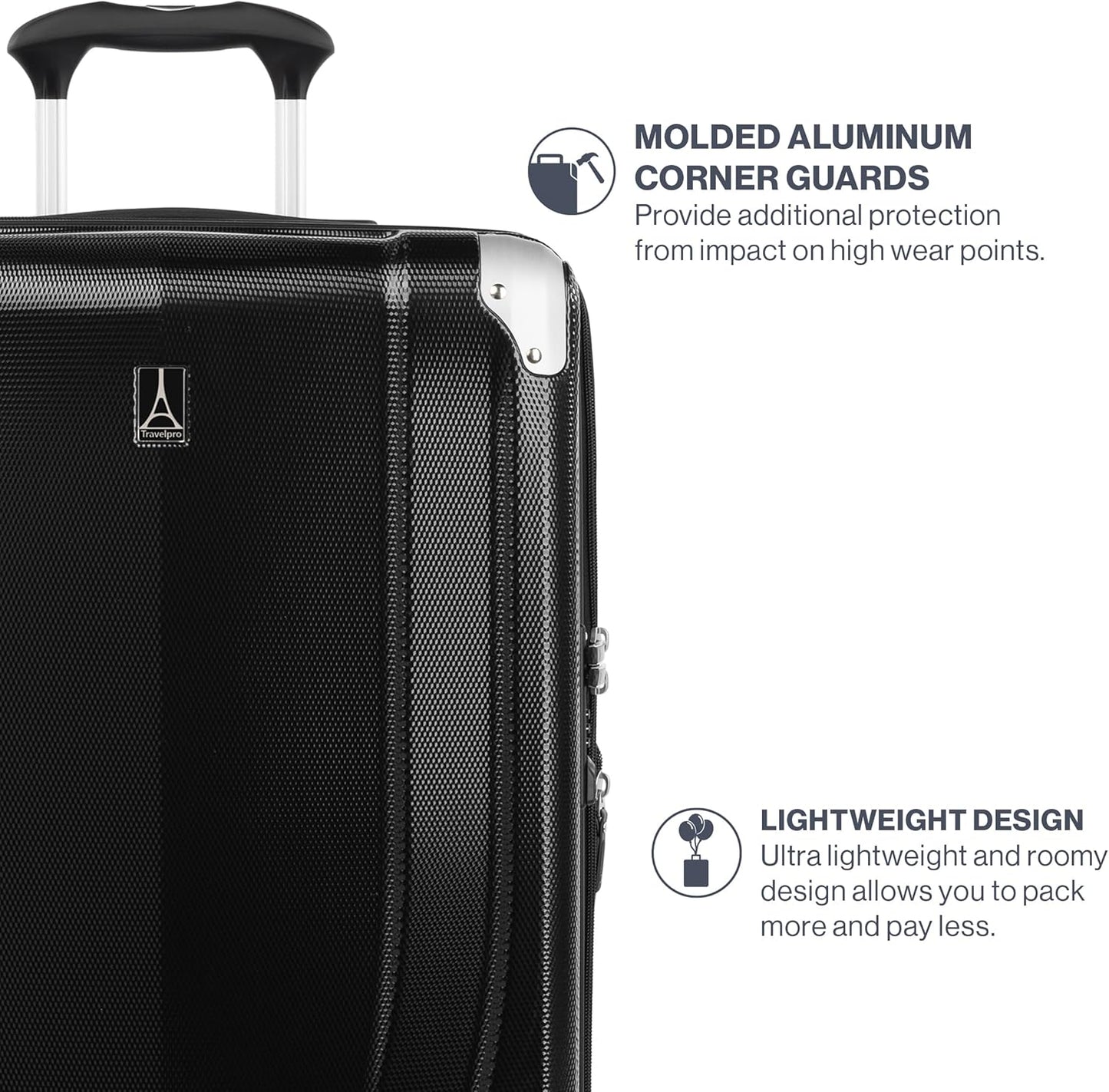 Travelpro Pathways 3 Hardside Expandable Luggage, 8 Spinner Wheels, Lightweight Hard Shell Suitcase, Checked Medium 25 Inch, Black Knight