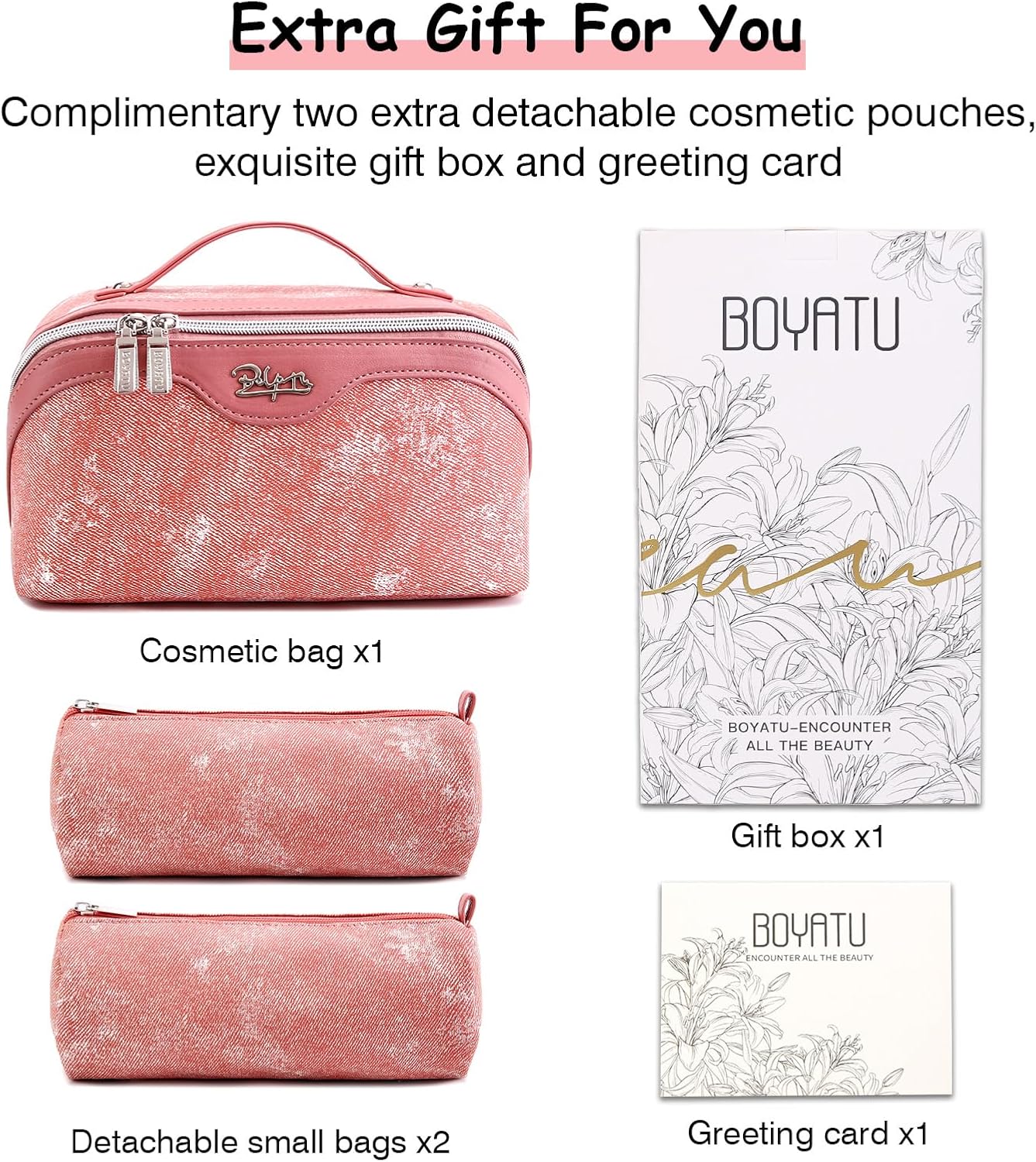 Travel Makeup Bag Cosmetic Bags for Women: 3 Sets Large Capacity Make up Bag - Portable Toiletry Bags with Handle for Women(05-Rosy Red)