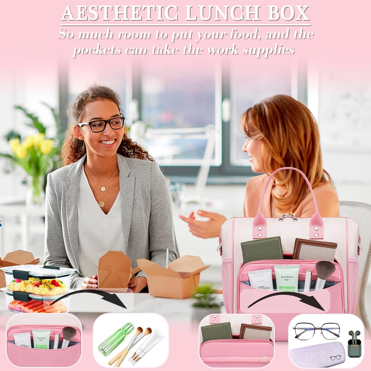 Aesthetic Lunch Box for Women Preppy Insulated Lunch Bag for Young Ladies College Lunch Tote Bag School Supplies Accessories