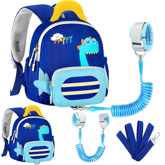 Accmor Toddler Leash Backpack with Anti Lost Wrist Link, Cute Dinosaur Bag with Removable Little Pouch Children Safety Walking Harness, Kids Travel Essential Mini Back Pack with Tether for Baby Boys